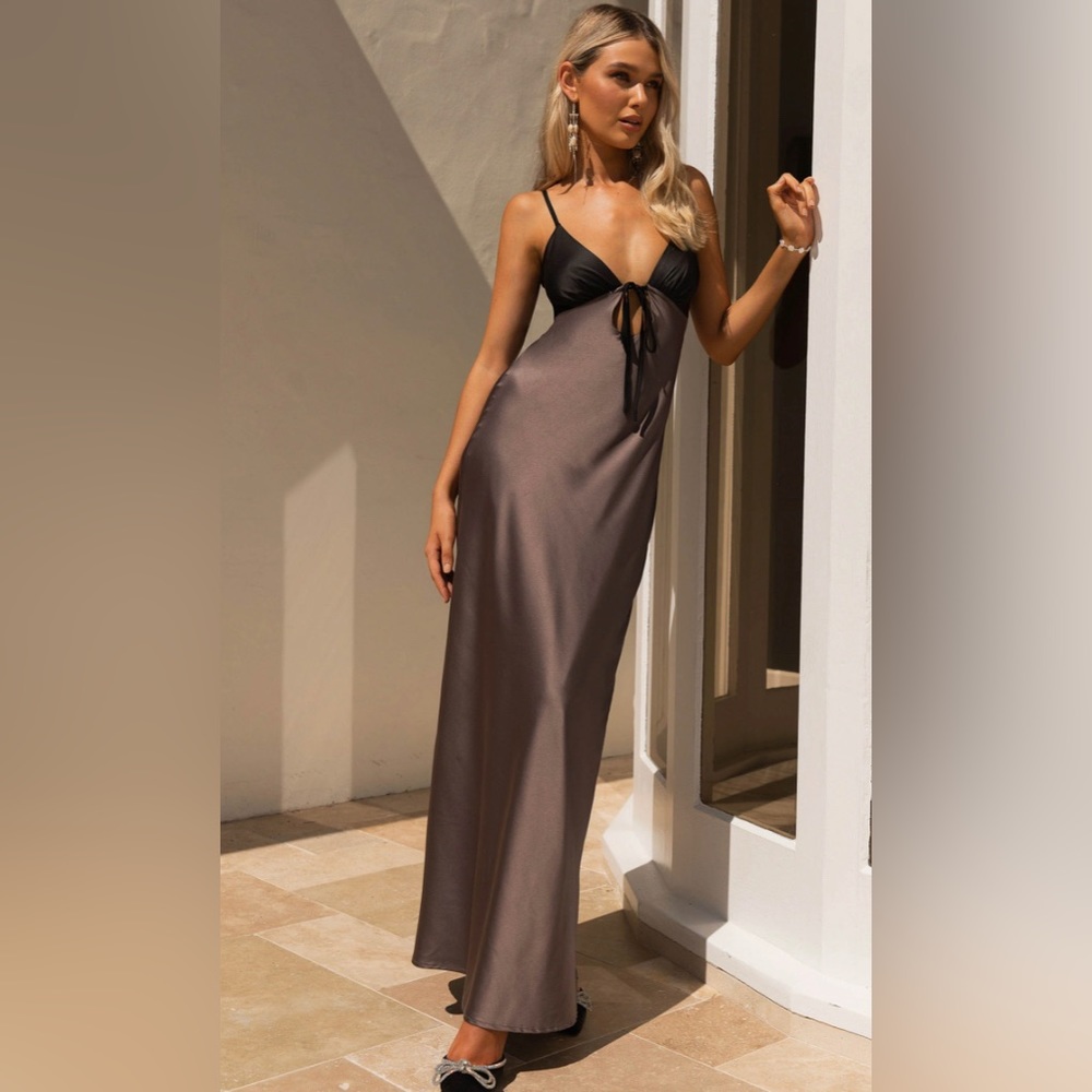 Peppermayo Flora Satin Maxi Dress - Steel Me Away